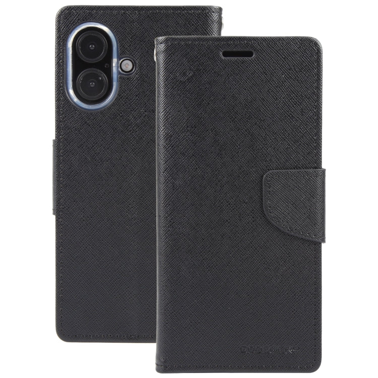 For iPhone 16 Plus GOOSPERY FANCY DIARY Cross Texture Leather Phone Case(Black) - iPhone 16 Plus Cases by GOOSPERY | Online Shopping South Africa | PMC Jewellery | Buy Now Pay Later Mobicred