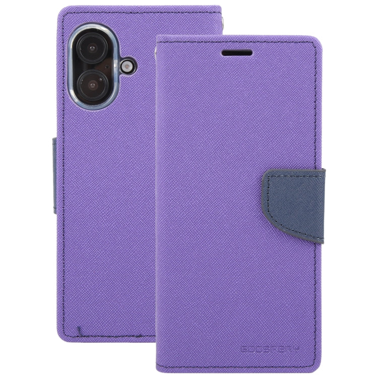 For iPhone 16 Plus GOOSPERY FANCY DIARY Cross Texture Leather Phone Case(Purple) - iPhone 16 Plus Cases by GOOSPERY | Online Shopping South Africa | PMC Jewellery | Buy Now Pay Later Mobicred