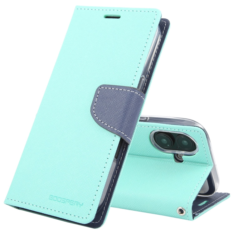 For iPhone 16 GOOSPERY FANCY DIARY Cross Texture Leather Phone Case(Mint Green) - iPhone 16 Cases by GOOSPERY | Online Shopping South Africa | PMC Jewellery | Buy Now Pay Later Mobicred