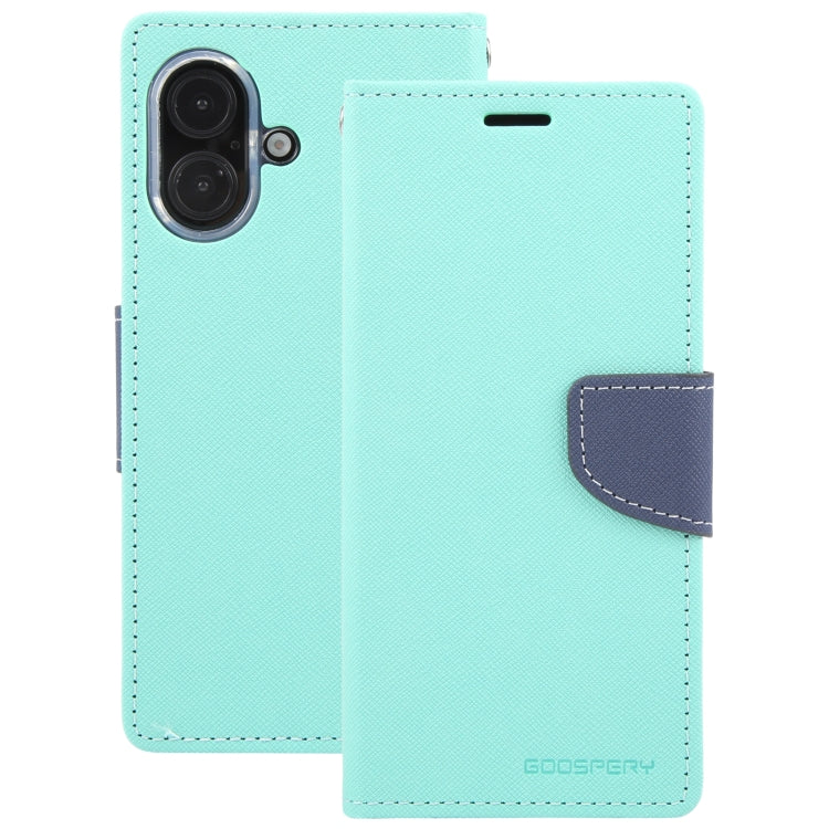 For iPhone 16 GOOSPERY FANCY DIARY Cross Texture Leather Phone Case(Mint Green) - iPhone 16 Cases by GOOSPERY | Online Shopping South Africa | PMC Jewellery | Buy Now Pay Later Mobicred