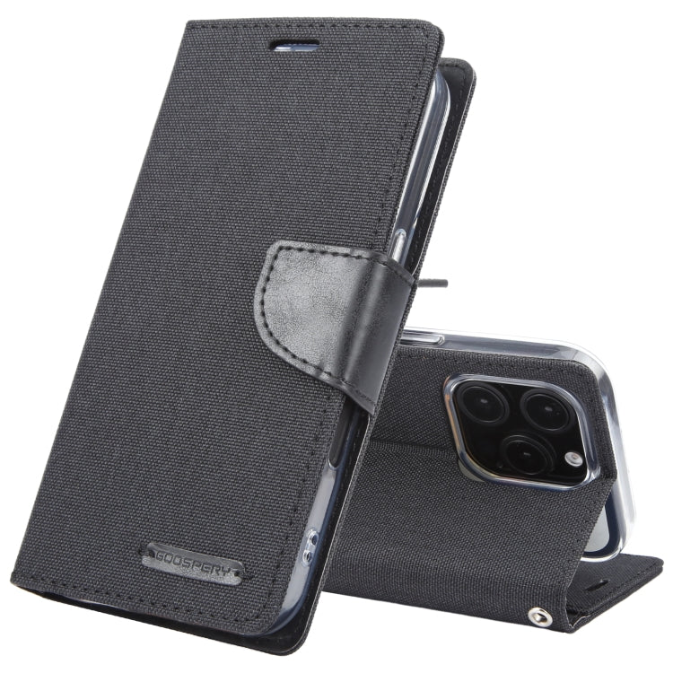 For iPhone 16 Pro Max GOOSPERY CANVAS DIARY Fabric Texture Flip Leather Phone Case(Black) - iPhone 16 Pro Max Cases by GOOSPERY | Online Shopping South Africa | PMC Jewellery | Buy Now Pay Later Mobicred