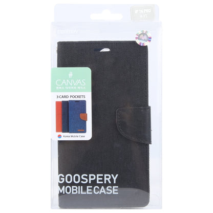 For iPhone 16 Pro Max GOOSPERY CANVAS DIARY Fabric Texture Flip Leather Phone Case(Black) - iPhone 16 Pro Max Cases by GOOSPERY | Online Shopping South Africa | PMC Jewellery | Buy Now Pay Later Mobicred