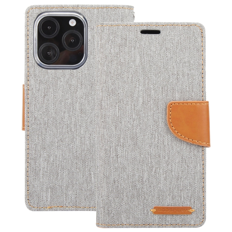 For iPhone 16 Pro Max GOOSPERY CANVAS DIARY Fabric Texture Flip Leather Phone Case(Grey) - iPhone 16 Pro Max Cases by GOOSPERY | Online Shopping South Africa | PMC Jewellery | Buy Now Pay Later Mobicred