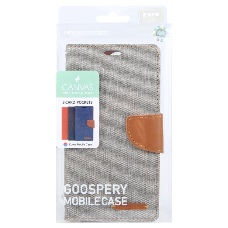 For iPhone 16 Pro GOOSPERY CANVAS DIARY Fabric Texture Flip Leather Phone Case(Grey) - iPhone 16 Pro Cases by GOOSPERY | Online Shopping South Africa | PMC Jewellery | Buy Now Pay Later Mobicred