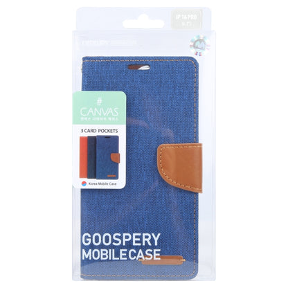 For iPhone 16 Pro GOOSPERY CANVAS DIARY Fabric Texture Flip Leather Phone Case(Blue) - iPhone 16 Pro Cases by GOOSPERY | Online Shopping South Africa | PMC Jewellery | Buy Now Pay Later Mobicred