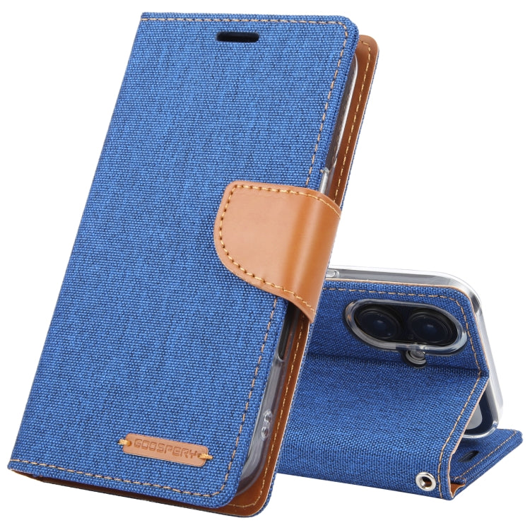 For iPhone 16 Plus GOOSPERY CANVAS DIARY Fabric Texture Flip Leather Phone Case(Blue) - iPhone 16 Plus Cases by GOOSPERY | Online Shopping South Africa | PMC Jewellery | Buy Now Pay Later Mobicred