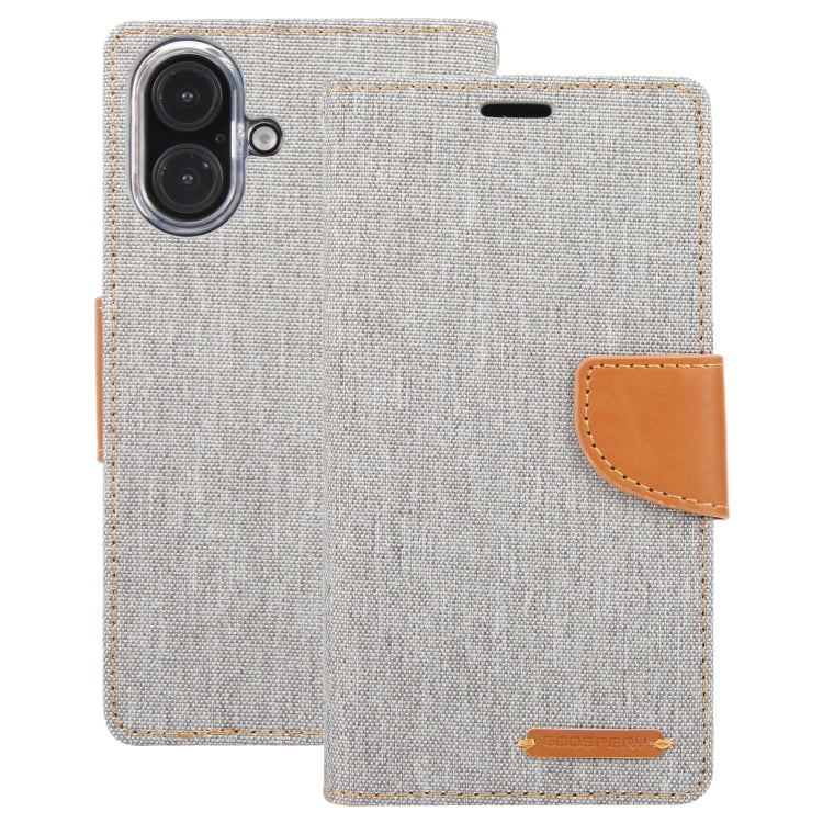 For iPhone 16 GOOSPERY CANVAS DIARY Fabric Texture Flip Leather Phone Case(Grey) - iPhone 16 Cases by GOOSPERY | Online Shopping South Africa | PMC Jewellery | Buy Now Pay Later Mobicred