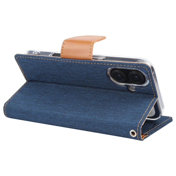 For iPhone 16 GOOSPERY CANVAS DIARY Fabric Texture Flip Leather Phone Case(Navy Blue) - iPhone 16 Cases by GOOSPERY | Online Shopping South Africa | PMC Jewellery | Buy Now Pay Later Mobicred