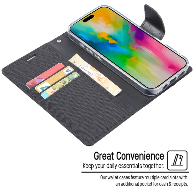 For iPhone 16 GOOSPERY CANVAS DIARY Fabric Texture Flip Leather Phone Case(Grey) - iPhone 16 Cases by GOOSPERY | Online Shopping South Africa | PMC Jewellery | Buy Now Pay Later Mobicred