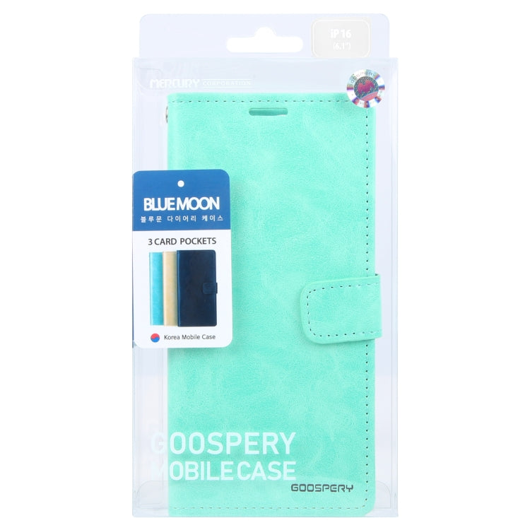 For iPhone 16 Plus GOOSPERY BLUE MOON Crazy Horse Texture Leather Phone Case(Mint Green) - iPhone 16 Plus Cases by GOOSPERY | Online Shopping South Africa | PMC Jewellery | Buy Now Pay Later Mobicred