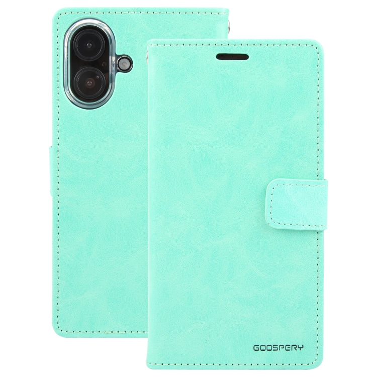 For iPhone 16 GOOSPERY BLUE MOON Crazy Horse Texture Leather Phone Case(Mint Green) - iPhone 16 Cases by GOOSPERY | Online Shopping South Africa | PMC Jewellery | Buy Now Pay Later Mobicred