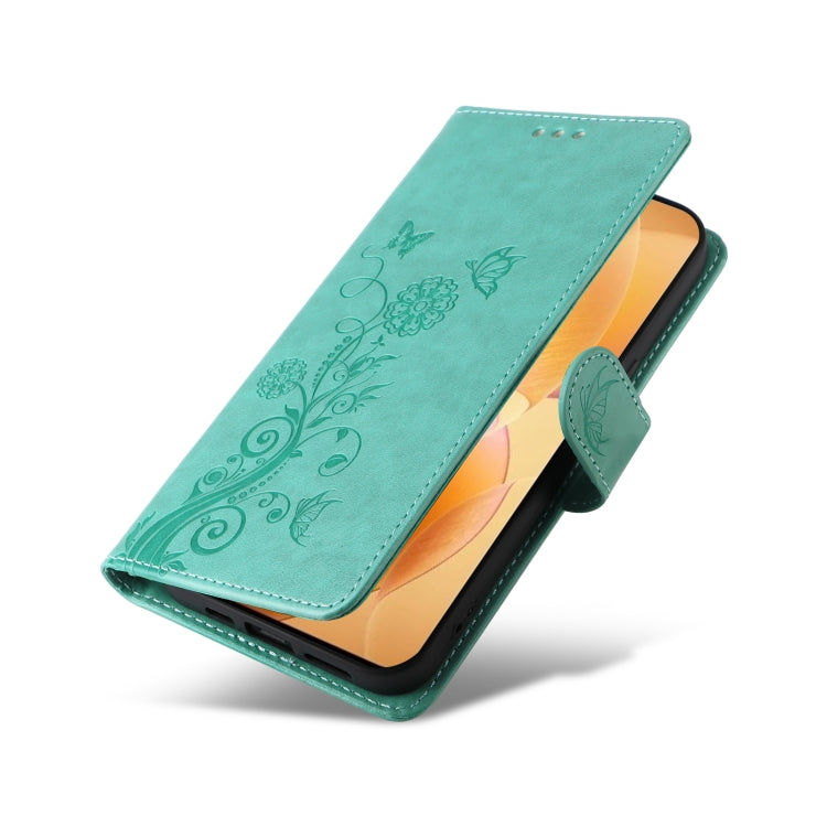 For Redmi K70 / K70 Pro Embossed Butterfly Flowers Leather Phone Case(Green) - K70 Cases by PMC Jewellery | Online Shopping South Africa | PMC Jewellery | Buy Now Pay Later Mobicred