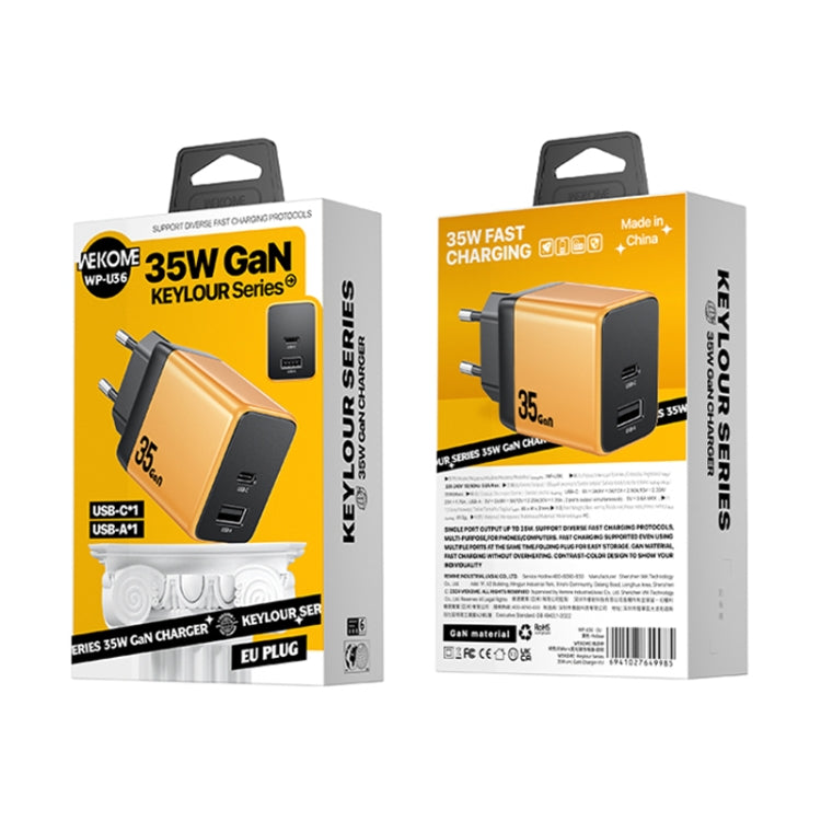 WK WP-U36 35W USB-C / Type-C, USB GaN Fast Charger, Plug Type:EU Plug(Yellow) - free shipping - PMC TechLife - Order now!