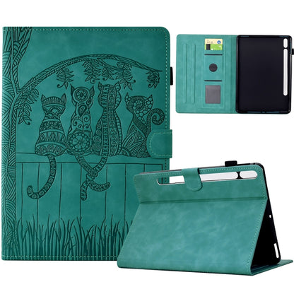 For Samsung Galaxy Tab S9 / S9 FE Cats Embossed Leather Smart Tablet Case(Light Blue) - Galaxy Tab S9 Cases by PMC Jewellery | Online Shopping South Africa | PMC Jewellery | Buy Now Pay Later Mobicred