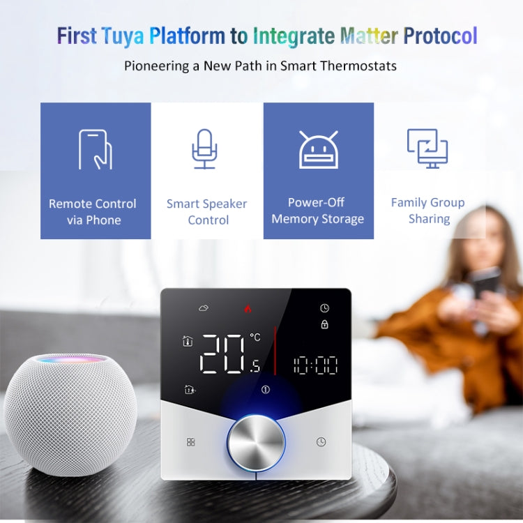 BHT-009GCLW-MT Boiler Heating WiFi Smart Home LED Thermostat with Matter(White) - Thermostat & Thermometer by PMC Jewellery | Online Shopping South Africa | PMC Jewellery | Buy Now Pay Later Mobicred