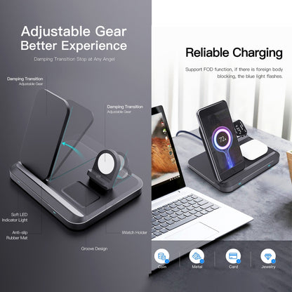 DW08 15W 3 in 1 Folding Wireless Charger(Black) - Wireless Charger by PMC Jewellery | Online Shopping South Africa | PMC Jewellery | Buy Now Pay Later Mobicred