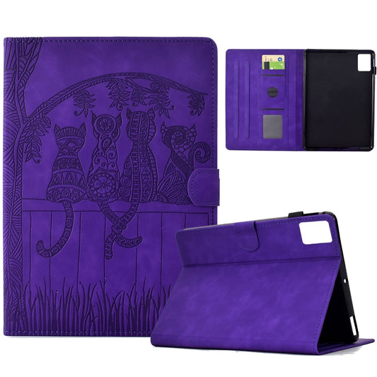 For Lenovo Tab M11 / Xiaoxin Pad 2024 Cats Embossed Leather Smart Tablet Case(Purple) - Lenovo by PMC Jewellery | Online Shopping South Africa | PMC Jewellery | Buy Now Pay Later Mobicred