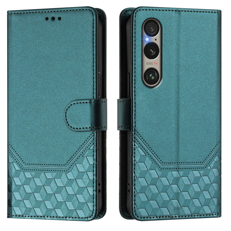 For Sony Xperia 1 VI 2024 Honeycomb Embossing RFID Leather Phone Case(Peacock Green) - Sony Cases by PMC Jewellery | Online Shopping South Africa | PMC Jewellery | Buy Now Pay Later Mobicred