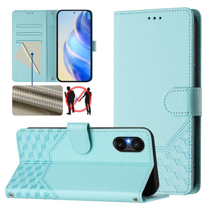 For Sony Xperia 5 VI 2024 Honeycomb Embossing RFID Leather Phone Case(Mint Green) - Sony Cases by PMC Jewellery | Online Shopping South Africa | PMC Jewellery | Buy Now Pay Later Mobicred