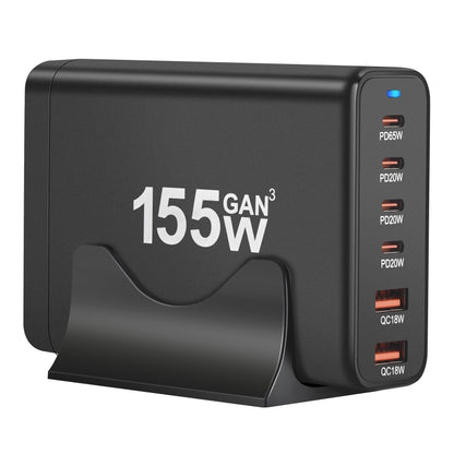 155W 4Type-C, 2USB 6-Ports Desktop Fast Charger, Plug Type:US Plug(Black) - Multifunction Charger by PMC Jewellery | Online Shopping South Africa | PMC Jewellery | Buy Now Pay Later Mobicred