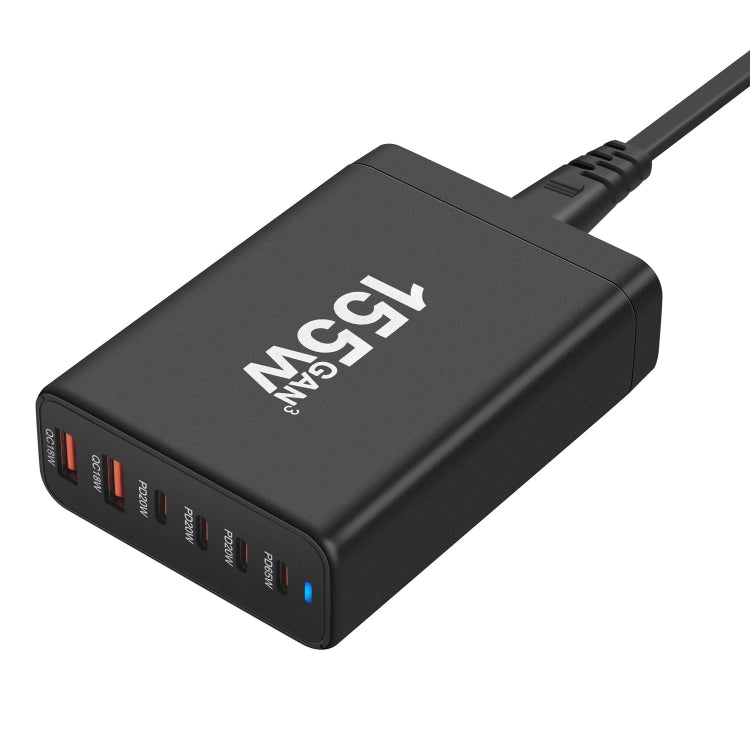 155W 4Type-C, 2USB 6-Ports Desktop Fast Charger, Plug Type:UK Plug(Black) - Multifunction Charger by PMC Jewellery | Online Shopping South Africa | PMC Jewellery | Buy Now Pay Later Mobicred