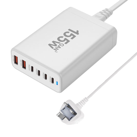 155W 4Type-C, 2USB 6-Ports Desktop Fast Charger, Plug Type:UK Plug(White) - Multifunction Charger by PMC Jewellery | Online Shopping South Africa | PMC Jewellery | Buy Now Pay Later Mobicred