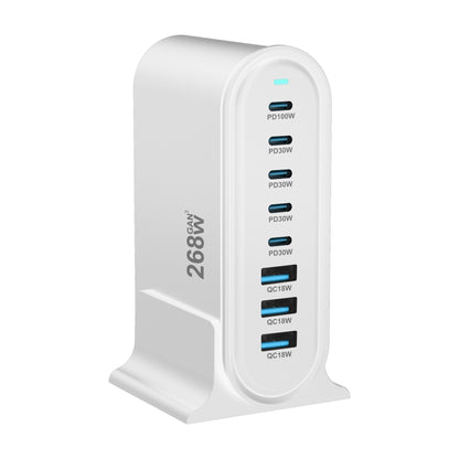 YMX-968 268W 5Type-C, 3USB 8-Ports Desktop Fast Charger, Plug Type:UK Plug(White) - Multifunction Charger by PMC Jewellery | Online Shopping South Africa | PMC Jewellery | Buy Now Pay Later Mobicred