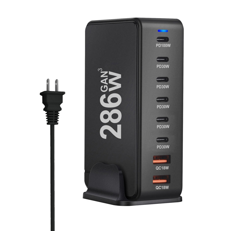 YMX-986 286W 6 Type-C, 2 USB 8-Ports Desktop Fast Charger, Plug Type:US Plug(Black) - Multifunction Charger by PMC Jewellery | Online Shopping South Africa | PMC Jewellery | Buy Now Pay Later Mobicred