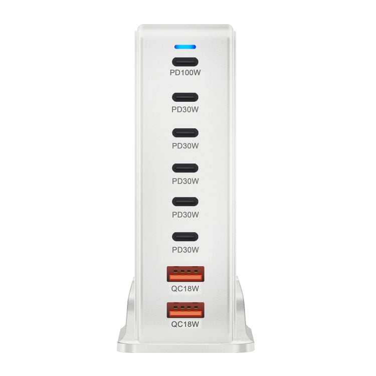 YMX-986 286W 6 Type-C, 2 USB 8-Ports Desktop Fast Charger, Plug Type:US Plug(White) - Multifunction Charger by PMC Jewellery | Online Shopping South Africa | PMC Jewellery | Buy Now Pay Later Mobicred