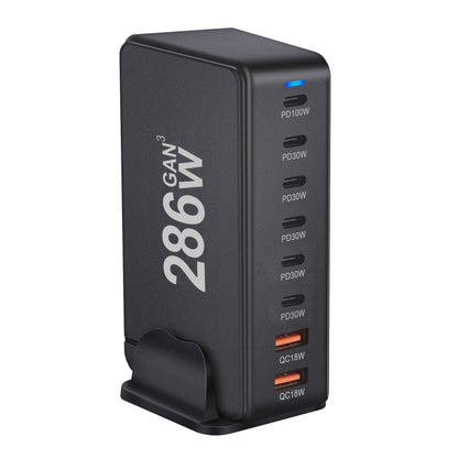 YMX-986 286W 6 Type-C, 2 USB 8-Ports Desktop Fast Charger, Plug Type:EU Plug(Black) - Multifunction Charger by PMC Jewellery | Online Shopping South Africa | PMC Jewellery | Buy Now Pay Later Mobicred