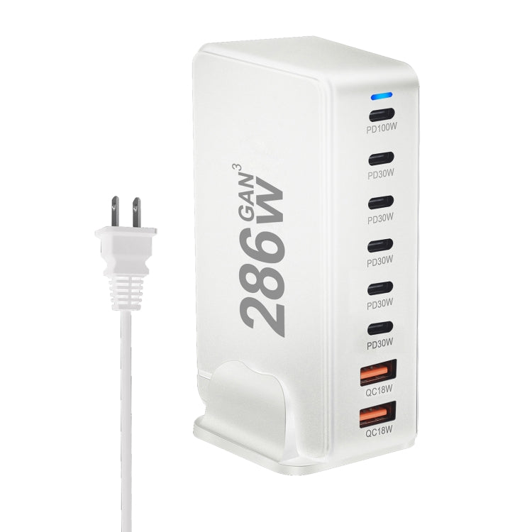 YMX-986 286W 6 Type-C, 2 USB 8-Ports Desktop Fast Charger, Plug Type:EU Plug(White) - Multifunction Charger by PMC Jewellery | Online Shopping South Africa | PMC Jewellery | Buy Now Pay Later Mobicred