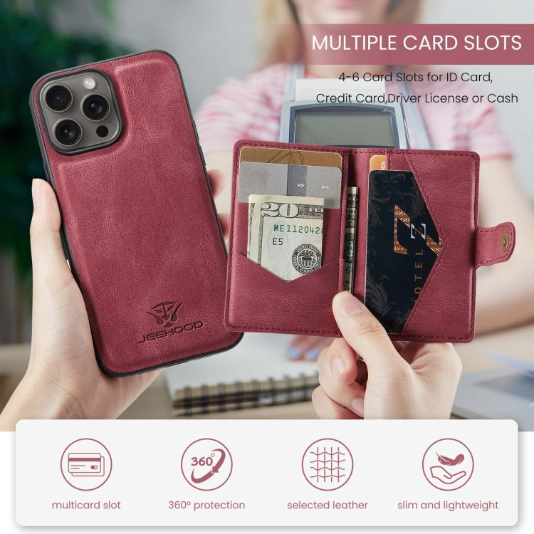 For iPhone 16 Pro Max JEEHOOD J01 Retro Magnetic Detachable Wallet Phone Case(Red) - free shipping - PMC Jewellery - Order now!