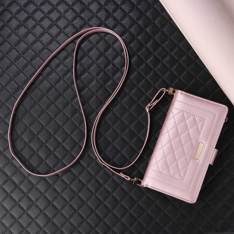 For iPhone 16 Pro Max Crossbody Zipper Wallet Rhombus Leather Phone Case(Rose Gold) - iPhone 16 Pro Max Cases by PMC Jewellery | Online Shopping South Africa | PMC Jewellery | Buy Now Pay Later Mobicred