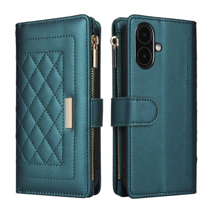 For iPhone 16 Crossbody Zipper Wallet Rhombus Leather Phone Case(Green) - iPhone 16 Cases by PMC Jewellery | Online Shopping South Africa | PMC Jewellery | Buy Now Pay Later Mobicred