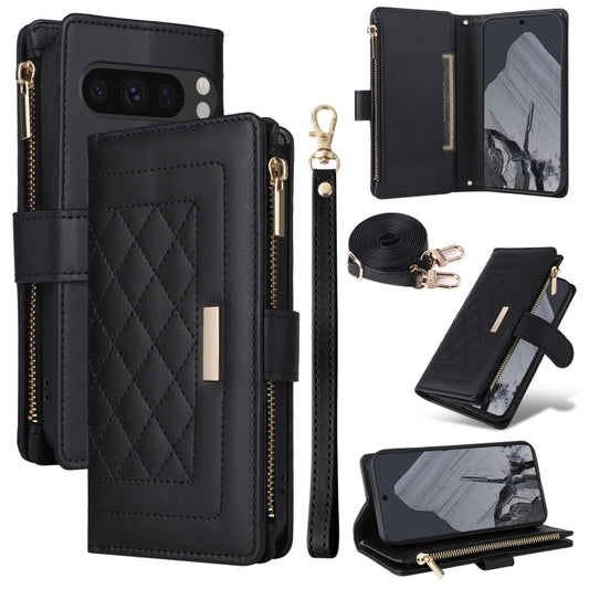 For Google Pixel 8 Pro Crossbody Zipper Wallet Rhombus Leather Phone Case(Black) - Google Cases by PMC Jewellery | Online Shopping South Africa | PMC Jewellery | Buy Now Pay Later Mobicred