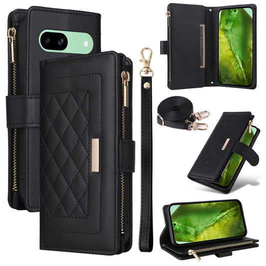 For Google Pixel 8a Crossbody Zipper Wallet Rhombus Leather Phone Case(Black) - Google Cases by PMC Jewellery | Online Shopping South Africa | PMC Jewellery | Buy Now Pay Later Mobicred