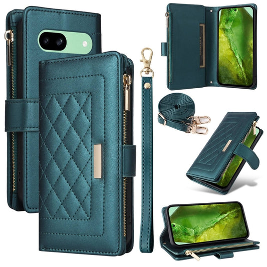 For Google Pixel 8a Crossbody Zipper Wallet Rhombus Leather Phone Case(Green) - Google Cases by PMC Jewellery | Online Shopping South Africa | PMC Jewellery | Buy Now Pay Later Mobicred