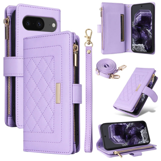 For Google Pixel 8 Crossbody Zipper Wallet Rhombus Leather Phone Case(Purple) - Google Cases by PMC Jewellery | Online Shopping South Africa | PMC Jewellery | Buy Now Pay Later Mobicred