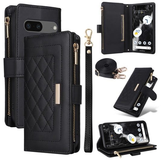 For Google Pixel 7 Crossbody Zipper Wallet Rhombus Leather Phone Case(Black) - Google Cases by PMC Jewellery | Online Shopping South Africa | PMC Jewellery | Buy Now Pay Later Mobicred