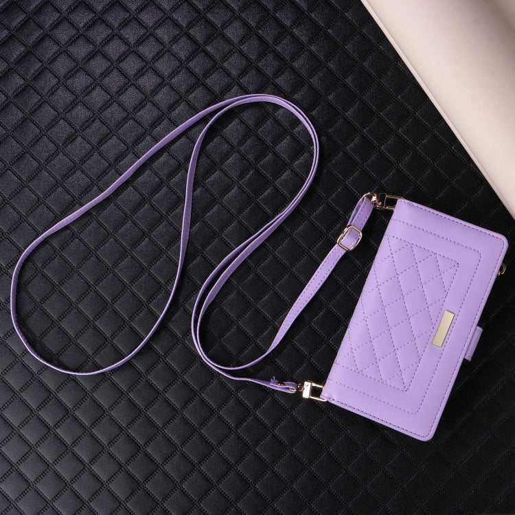 For Samsung Galaxy S24 5G Crossbody Zipper Wallet Rhombus Leather Phone Case(Purple) - Galaxy S24 5G Cases by PMC Jewellery | Online Shopping South Africa | PMC Jewellery | Buy Now Pay Later Mobicred