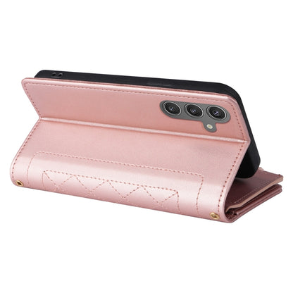 For Samsung Galaxy S24+ 5G Crossbody Zipper Wallet Rhombus Leather Phone Case(Rose Gold) - Galaxy S24+ 5G Cases by PMC Jewellery | Online Shopping South Africa | PMC Jewellery | Buy Now Pay Later Mobicred