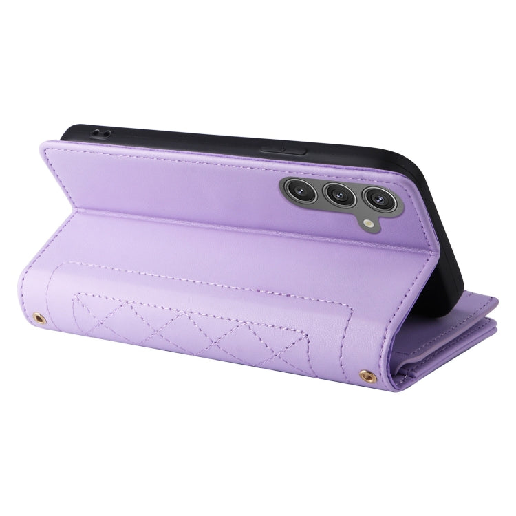 For Samsung Galaxy S24+ 5G Crossbody Zipper Wallet Rhombus Leather Phone Case(Purple) - Galaxy S24+ 5G Cases by PMC Jewellery | Online Shopping South Africa | PMC Jewellery | Buy Now Pay Later Mobicred