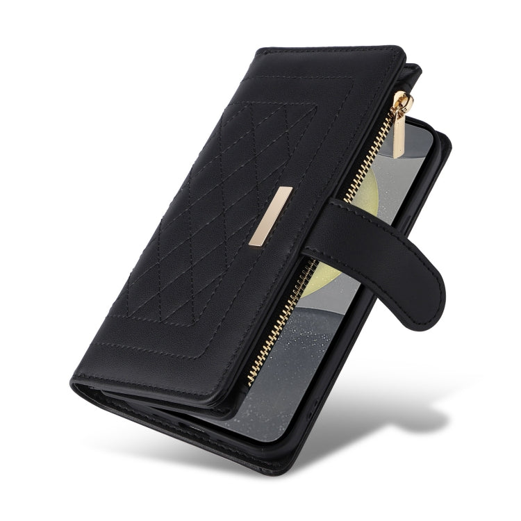 For Samsung Galaxy S24+ 5G Crossbody Zipper Wallet Rhombus Leather Phone Case(Black) - Galaxy S24+ 5G Cases by PMC Jewellery | Online Shopping South Africa | PMC Jewellery | Buy Now Pay Later Mobicred