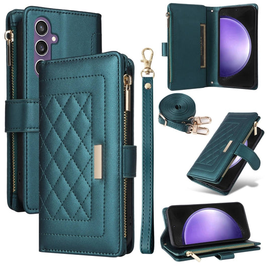 For Samsung Galaxy S24 FE 5G Crossbody Zipper Wallet Rhombus Leather Phone Case(Green) - Galaxy S24 FE 5G Cases by PMC Jewellery | Online Shopping South Africa | PMC Jewellery | Buy Now Pay Later Mobicred