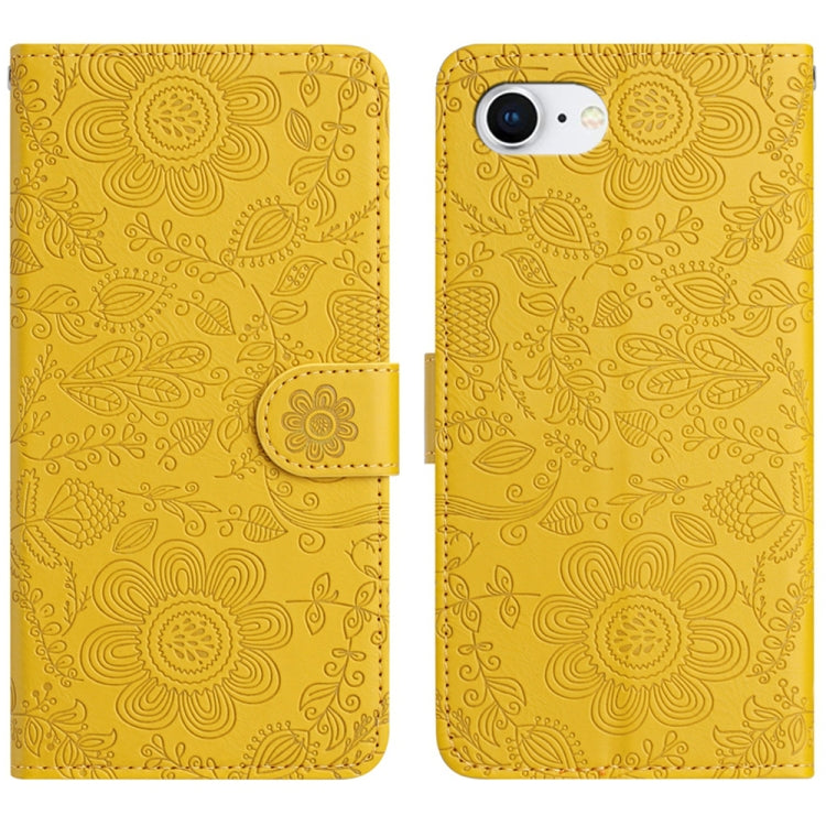 For iPhone 16e Floral Embossed Pattern Leather Phone Case(Yellow) - iPhone 16e Cases by PMC TechLife | Online Shopping South Africa | PMC TechLife | Buy Now Pay Later Mobicred