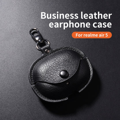 For Realme Buds Air 5 Pro Leather Earphone Protective Case with Hook(Light Brown) - Other Earphone Case by PMC Jewellery | Online Shopping South Africa | PMC Jewellery | Buy Now Pay Later Mobicred