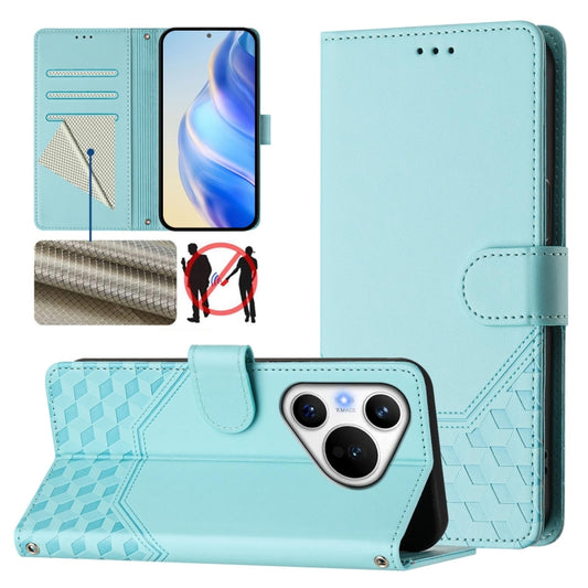 For Huawei Pura 70 Honeycomb Embossing RFID Leather Phone Case(Mint Green) - Huawei Cases by PMC Jewellery | Online Shopping South Africa | PMC Jewellery | Buy Now Pay Later Mobicred