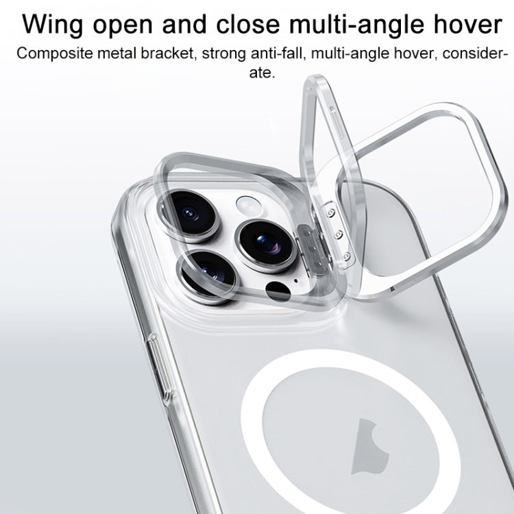 For iPhone 16 TGVIS Stand Series MagSafe Phone Case with Lens Frame Holder(Transparent) - iPhone 16 Cases by TGVIS | Online Shopping South Africa | PMC Jewellery | Buy Now Pay Later Mobicred