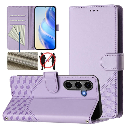 For Samsung Galaxy S25 5G Honeycomb Embossing RFID Leather Phone Case(Light Purple) - Galaxy S25 5G Cases by PMC Jewellery | Online Shopping South Africa | PMC Jewellery | Buy Now Pay Later Mobicred