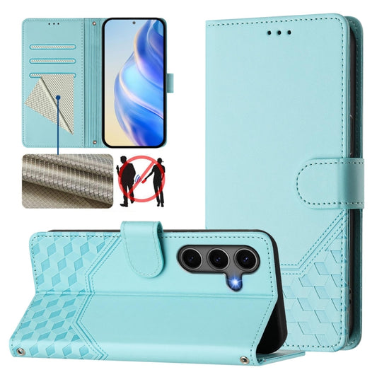 For Samsung Galaxy S25+ 5G Honeycomb Embossing RFID Leather Phone Case(Mint Green) - Galaxy S25+ 5G Cases by PMC Jewellery | Online Shopping South Africa | PMC Jewellery | Buy Now Pay Later Mobicred